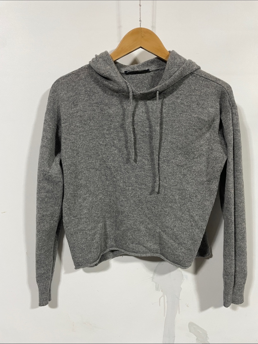 Grey Knit Hoodie Top - Women's Casual Pullover